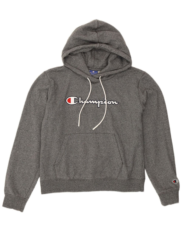 Champion Womens Graphic Hoodie Jumper UK 12 Medium Grey Flecked