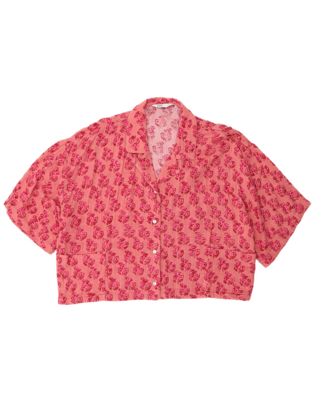 Zara Γυναικείο πουκάμισο Oversized κοντομάνικο μπλούζα UK 14 Medium Pink Floral