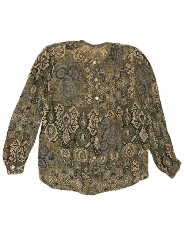 Vintage Womens Shirt Blouse UK 16 Large Khaki Geometric