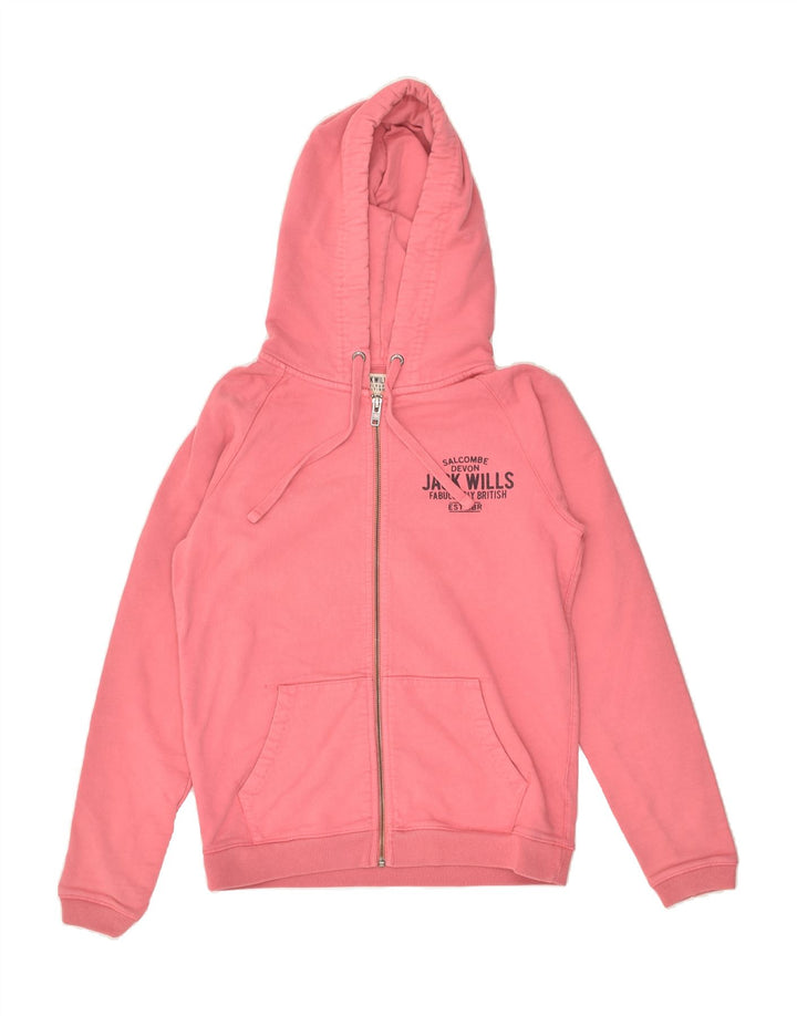 JACK WILLS Womens Graphic Zip Hoodie Sweater UK 10 Small Pink Cotton | Vintage Jack Wills | Thrift | Second-Hand Jack Wills | Used Clothing | Messina Hembry 