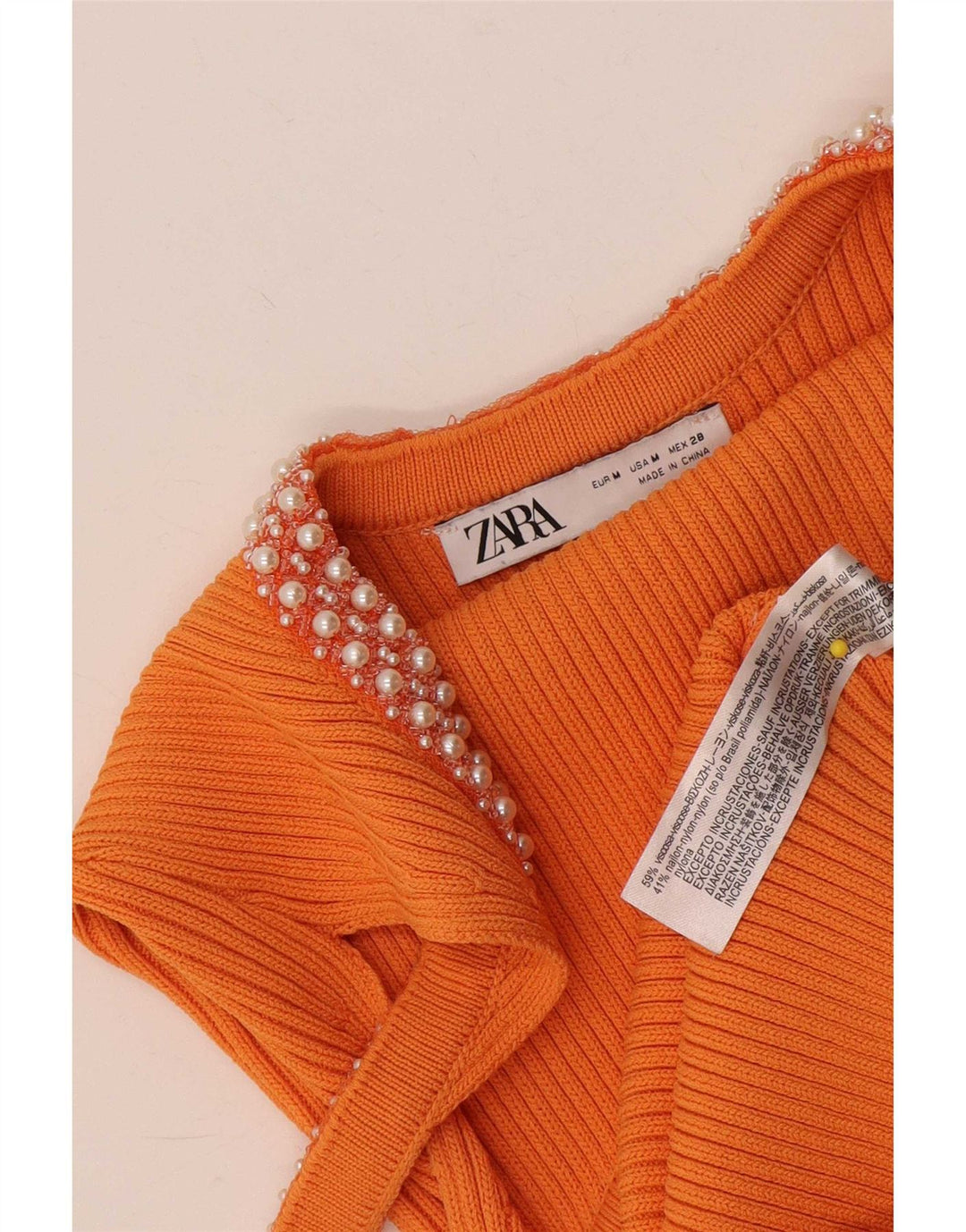 Zara Γυναικεία Slim Fit Cami Top UK 14 Medium Orange Viscose