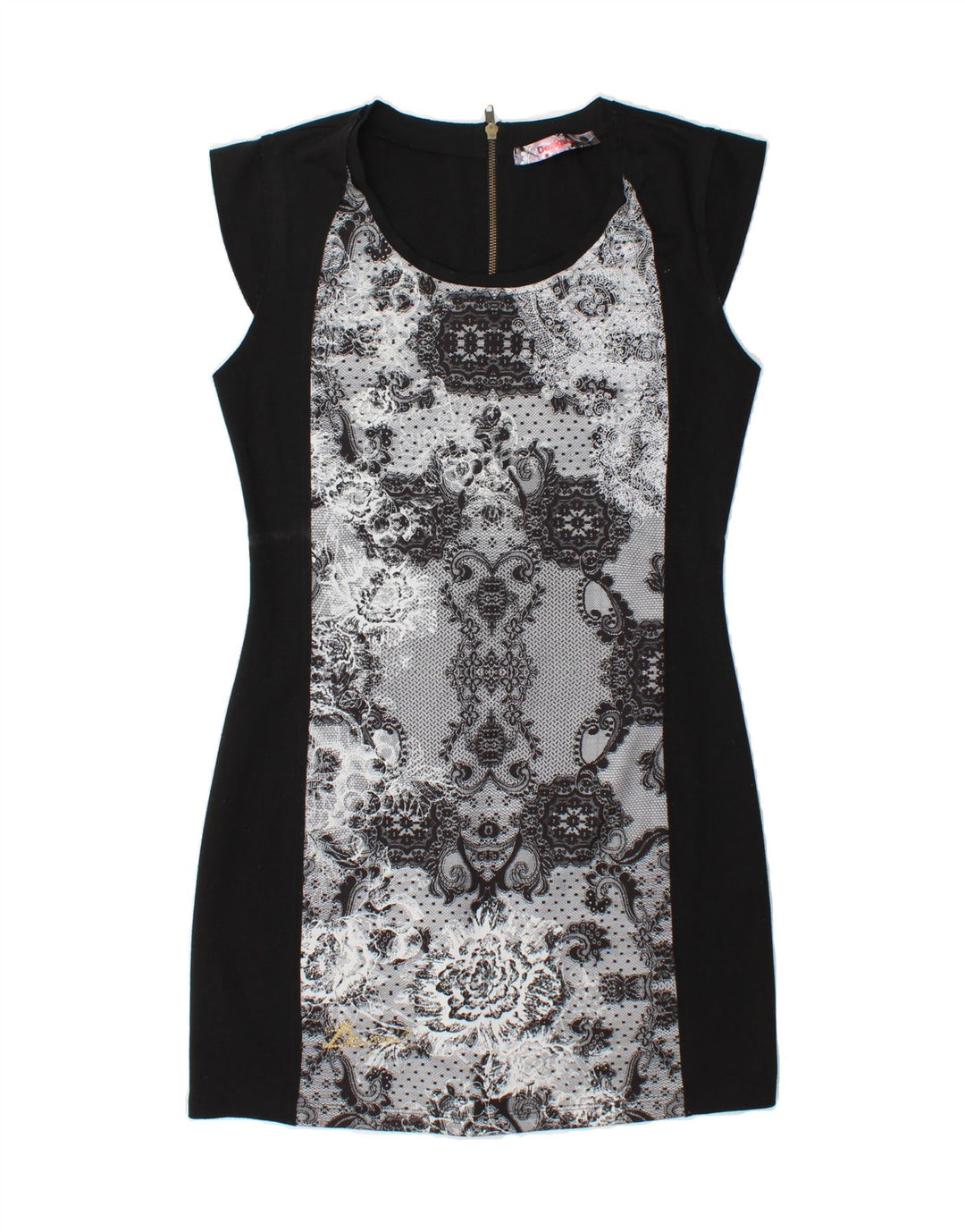 DESIGUAL Womens Sheath Dress UK 14 Large Black Floral Polyester Vintage Desigual and Second-Hand Desigual from Messina Hembry 