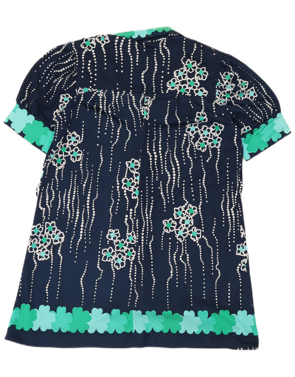 VINTAGE Γυναικείο κοντομάνικο πουκάμισο UK 14 Large Navy Blue Floral