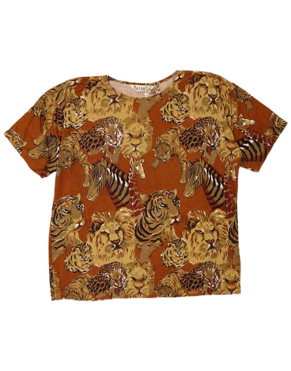 Vintage γυναικείο T-Shirt τοπ UK 16 Large Brown Animal Print Viscose