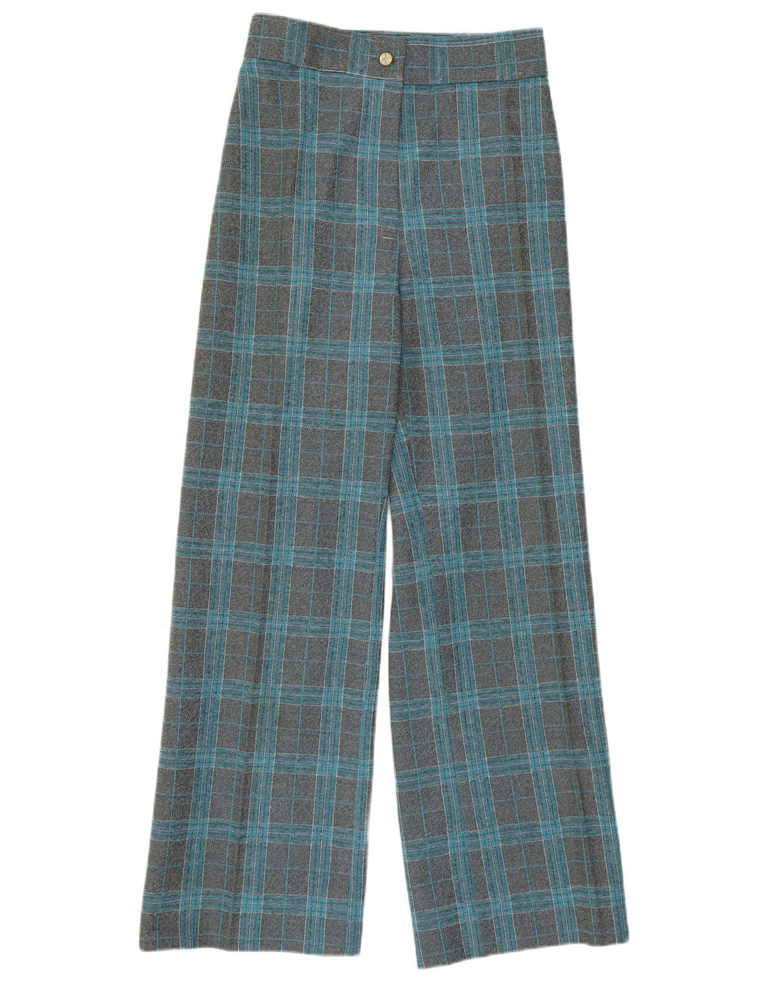 VINTAGE Γυναικείο Ψηλόμεσο Φαρδύ πόδι Casual Παντελόνι W27 L29 Grey Check