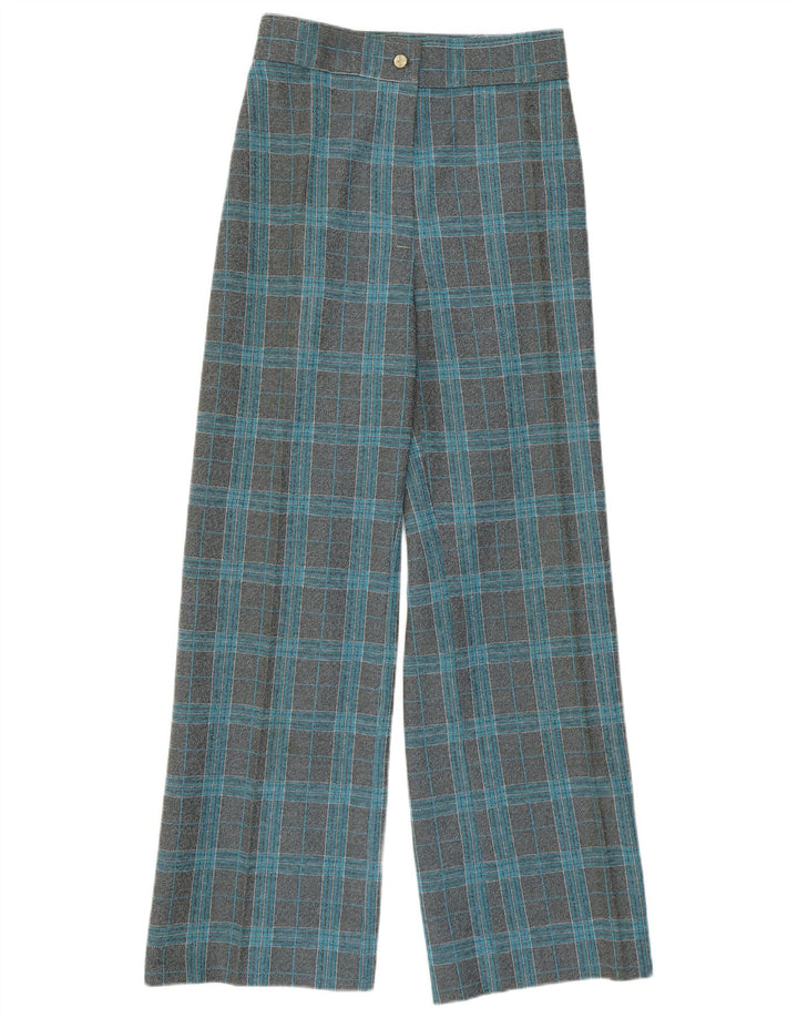 VINTAGE Γυναικείο Ψηλόμεσο Φαρδύ πόδι Casual Παντελόνι W27 L29 Grey Check