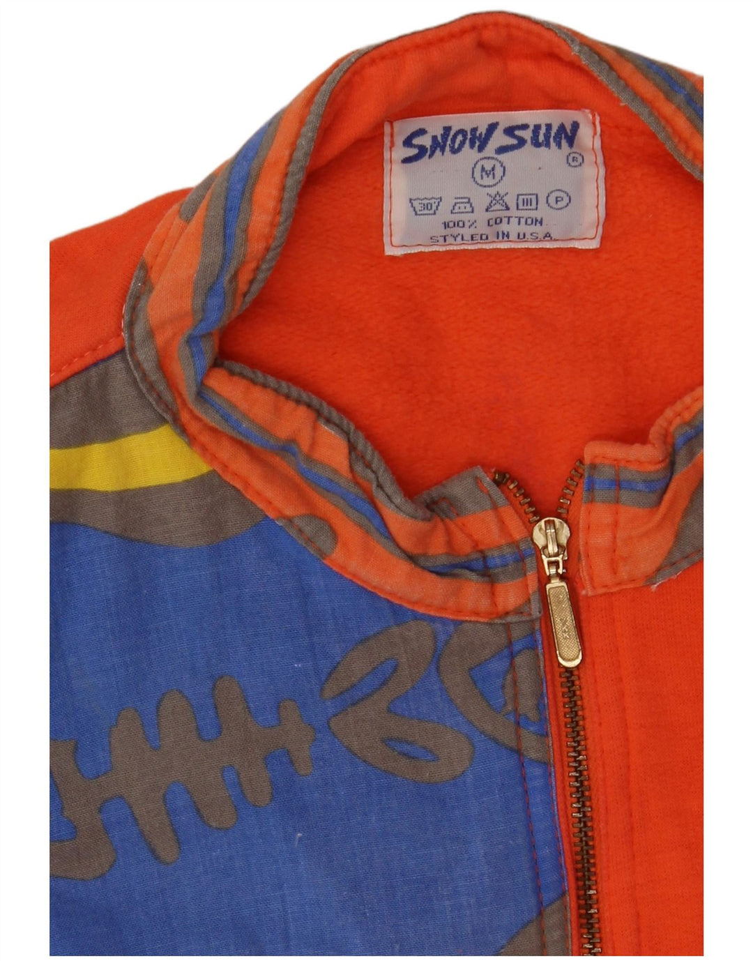 Vintage ανδρικό φούτερ με φερμουάρ Jumper Medium Orange Colourblock 80s