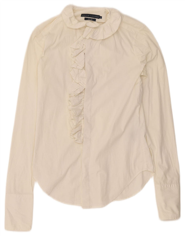 Ralph Lauren Γυναικείο πουκάμισο με βολάν μπροστά US 6 Μεσαίο λευκό βαμβακερό