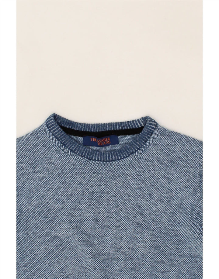 TRUSSARDI JEANS Womens Crew Neck Jumper Sweater UK 12 Medium Blue Vintage Trussardi Jeans and Second-Hand Trussardi Jeans from Messina Hembry 