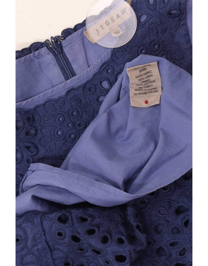 Γυναικείο αμάνικο βασικό φόρεμα παζλ UK 10 Small Navy Blue Floral λινό