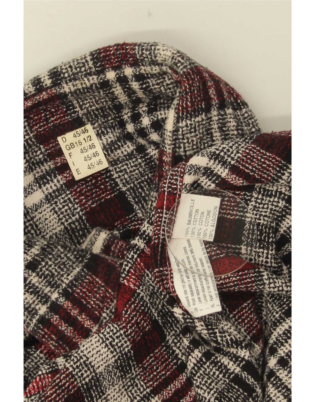Vintage ανδρικό φανελένιο πουκάμισο 16 1/2 Large Grey Check Cotton