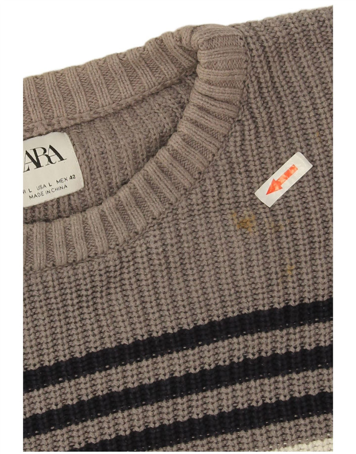 Ανδρικό πουλόβερ Zara Crew Neck Jumper Μεγάλο Γκρι Ριγέ