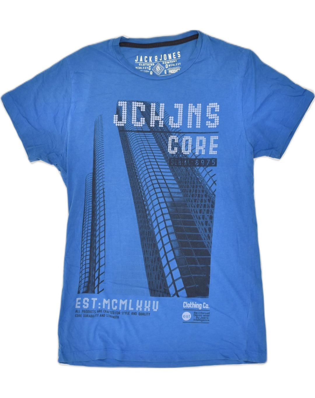 JACK & JONES Womens Graphic T-Shirt Top UK 12 Medium Blue Cotton | Vintage Jack & Jones | Thrift | Second-Hand Jack & Jones | Used Clothing | Messina Hembry 
