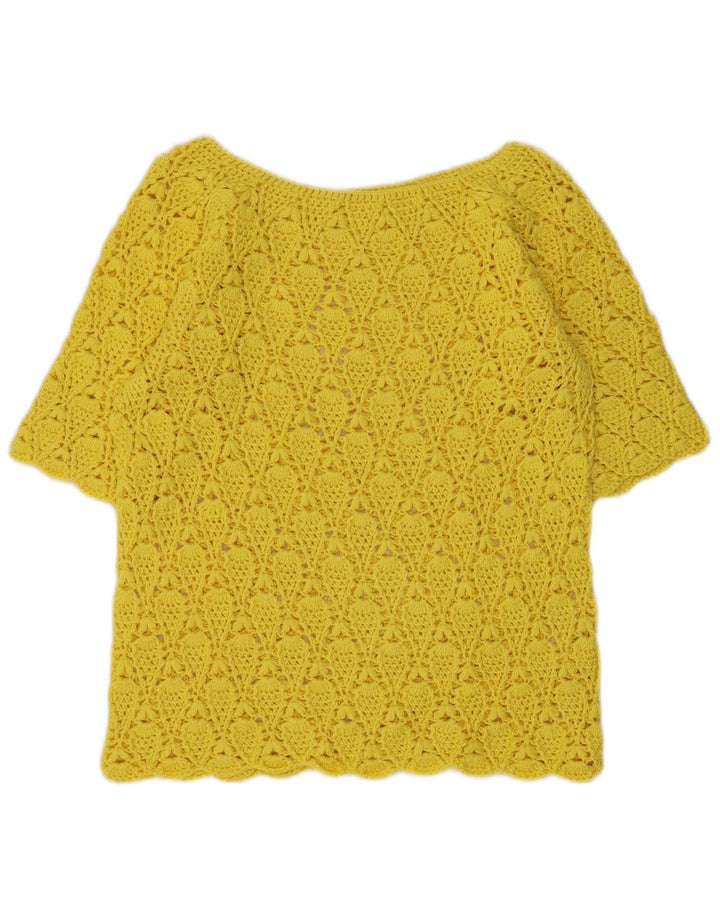 Vintage Γυναικεία Crop Crochet Μπλούζα Τοπ UK 12 Medium Yellow
