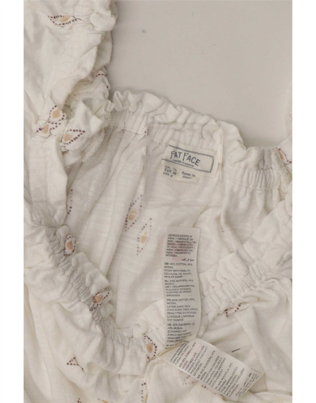 Fat Face Γυναικεία Crop Oversized Μπλούζα Τοπ UK 10 Small White Geometric
