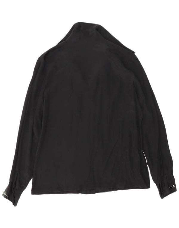 Vintage γυναικείο πουκάμισο μπλούζα UK 14 Medium Black Floral Silk