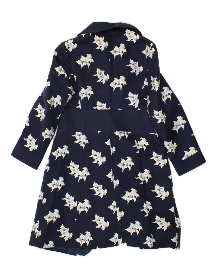 VINTAGE Womens Overcoat IT 46 Large Navy Blue Floral Vintage Vintage and Second-Hand Vintage from Messina Hembry 