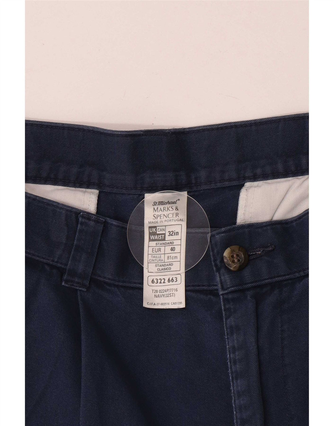 Marks & Spencer Ανδρικό σορτς Chino με καρφίτσες W32 από βαμβακερό μεσαίο ναυτικό μπλε