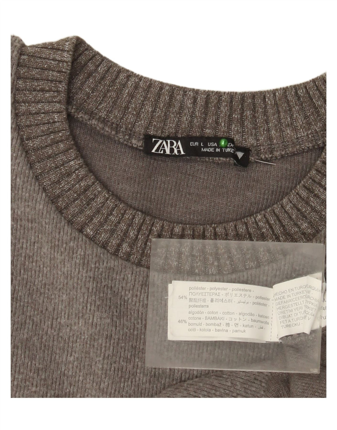 Zara Γυναικείο πουλόβερ με λαιμόκοψη UK 16 Large Grey Polyester