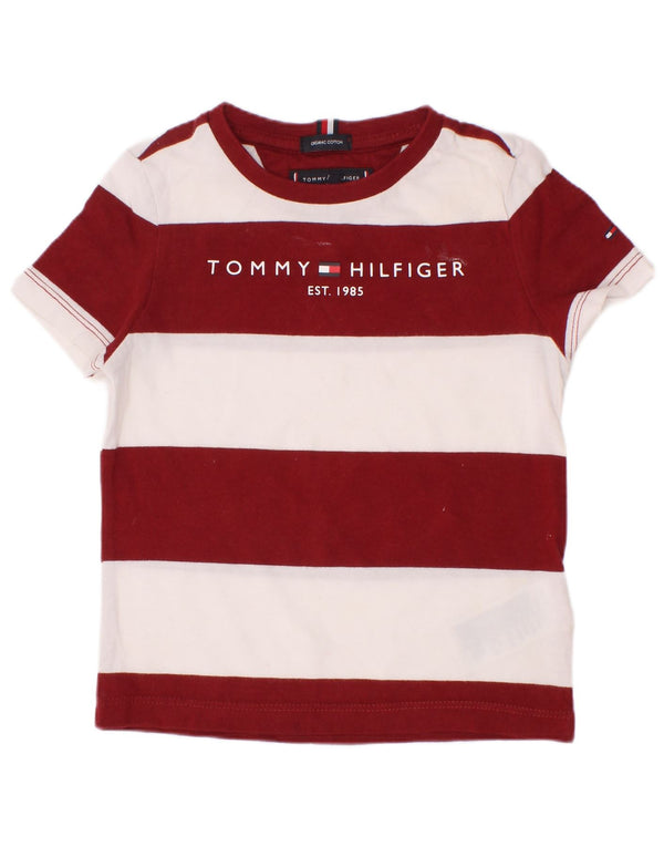 Tommy Hilfiger Boys Graphic T-Shirt Top 2-3 ετών Βουργουνδί ριγέ βαμβακερό