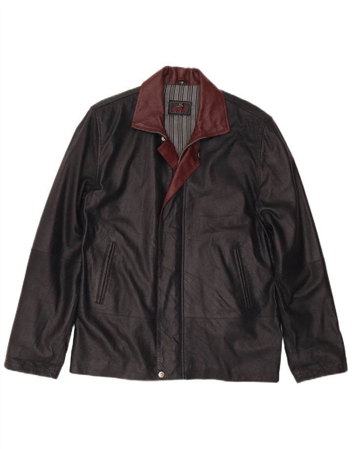 Ανδρικό δερμάτινο μπουφάν Mondial IT 48 Small Black Colourblock Leather