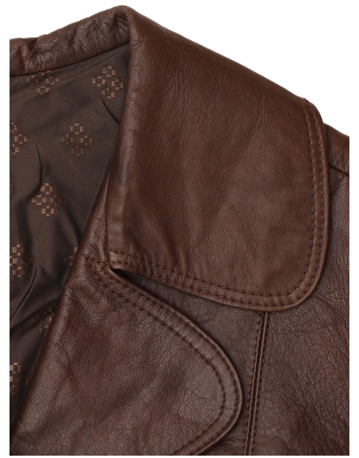 Vintage Γυναικείο Δερμάτινο Παλτό UK 14 Μεσαίο Καφέ