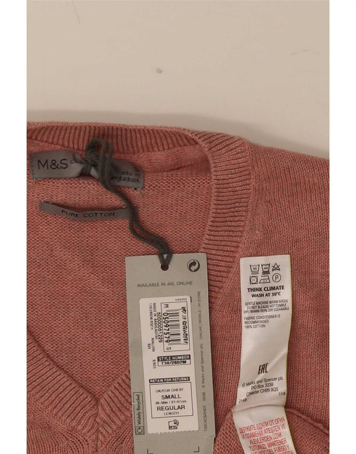 Marks & Spencer Ανδρικό πουλόβερ με λαιμόκοψη V-λαιμόκοψη Μικρό ροζ βαμβακερό