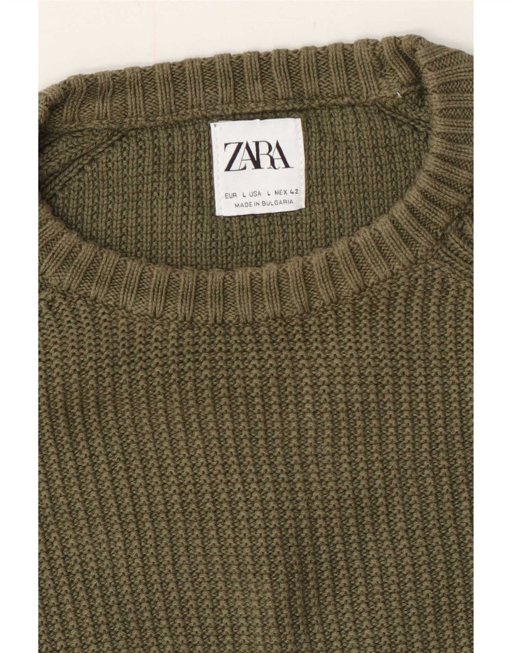 Zara Ανδρικό πουλόβερ με λαιμόκοψη μεγάλου χακί
