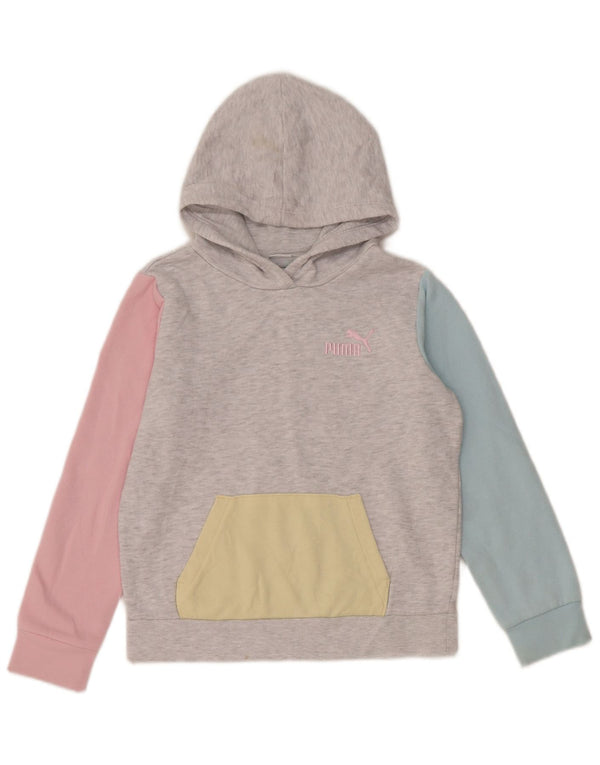 Puma Girls Hoodie Jumper 10-11 Years Medium Grey Colourblock