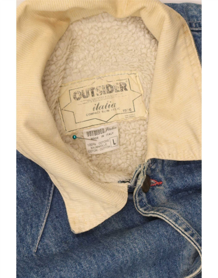 Outsider Mens Sherpa Τζιν Μπουφάν UK 40 Large Blue Cotton