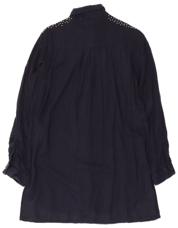 Zara Γυναικείο μακρυμάνικο πουκάμισο UK 6 XS Navy Blue Lyocell