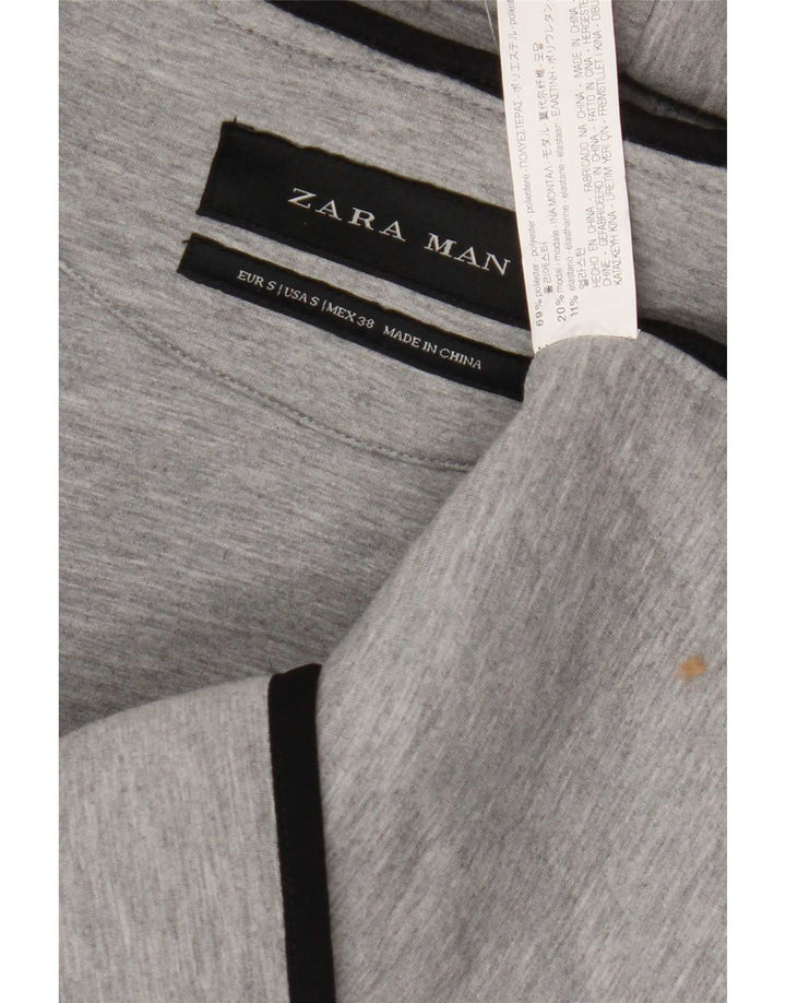 Ανδρικό πουλόβερ Zara με φερμουάρ με κουκούλα από μικρό γκρι πολυεστέρα