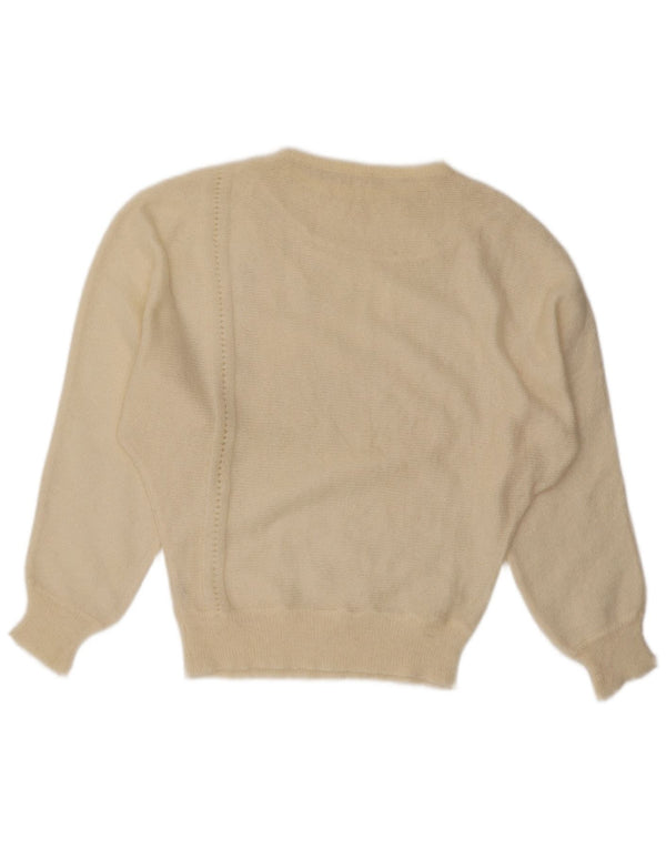 Vintage γυναικείο πουλόβερ με λαιμόκαυστο UK 14 Large Off White Mohair