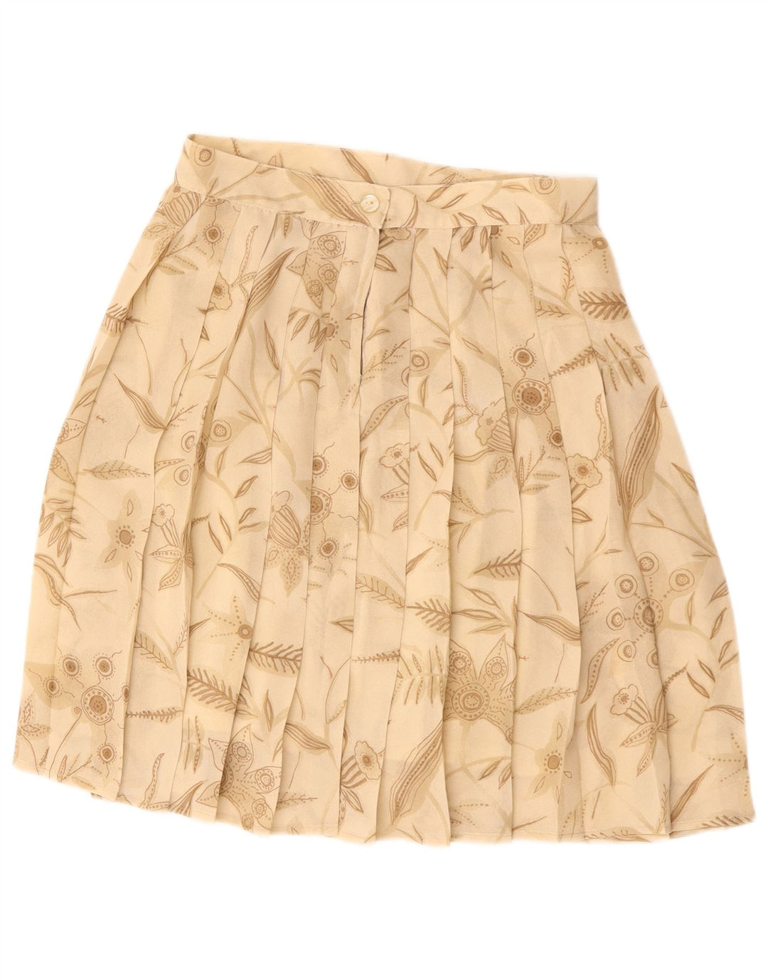 VINTAGE γυναικεία πλισέ φούστα σε γραμμή Α μεσαία W28 Μπεζ φλοράλ πολυεστέρας