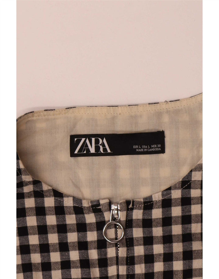 Zara Γυναικείο Bomber Jacket UK 16 Large Black Gingham Cotton