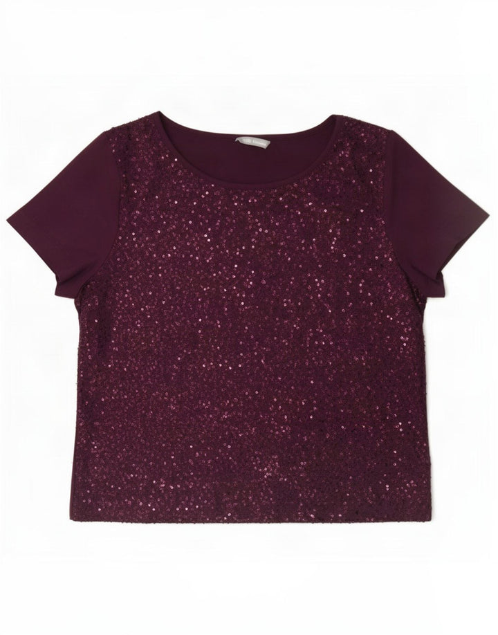 Marks & Spencer Γυναικεία μπλούζα με παγιέτες Top UK 14 Large Βουργουνδία