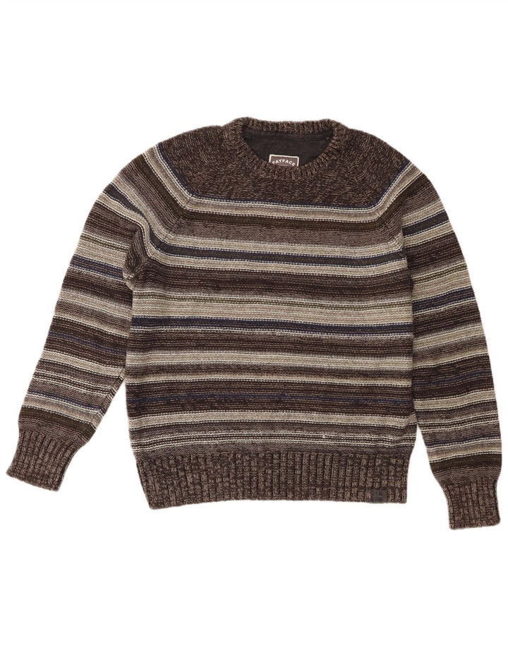 Fat Face Ανδρικό πουλόβερ με λαιμόκοψη μεσαίου γκρι βαμβακερό ριγέ