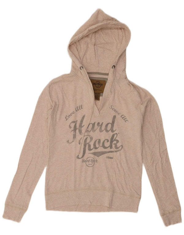 Hard Rock Cafe Womens Lisbon Graphic Hoodie Jumper UK 6 XS Beige Cotton