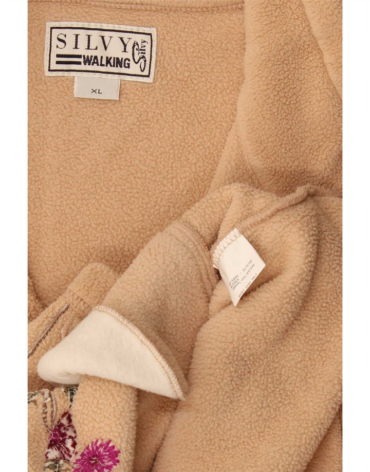 Silvy γυναικείο υπερμεγέθη Fleece Jacket UK 18 XL Beige Floral Polyester