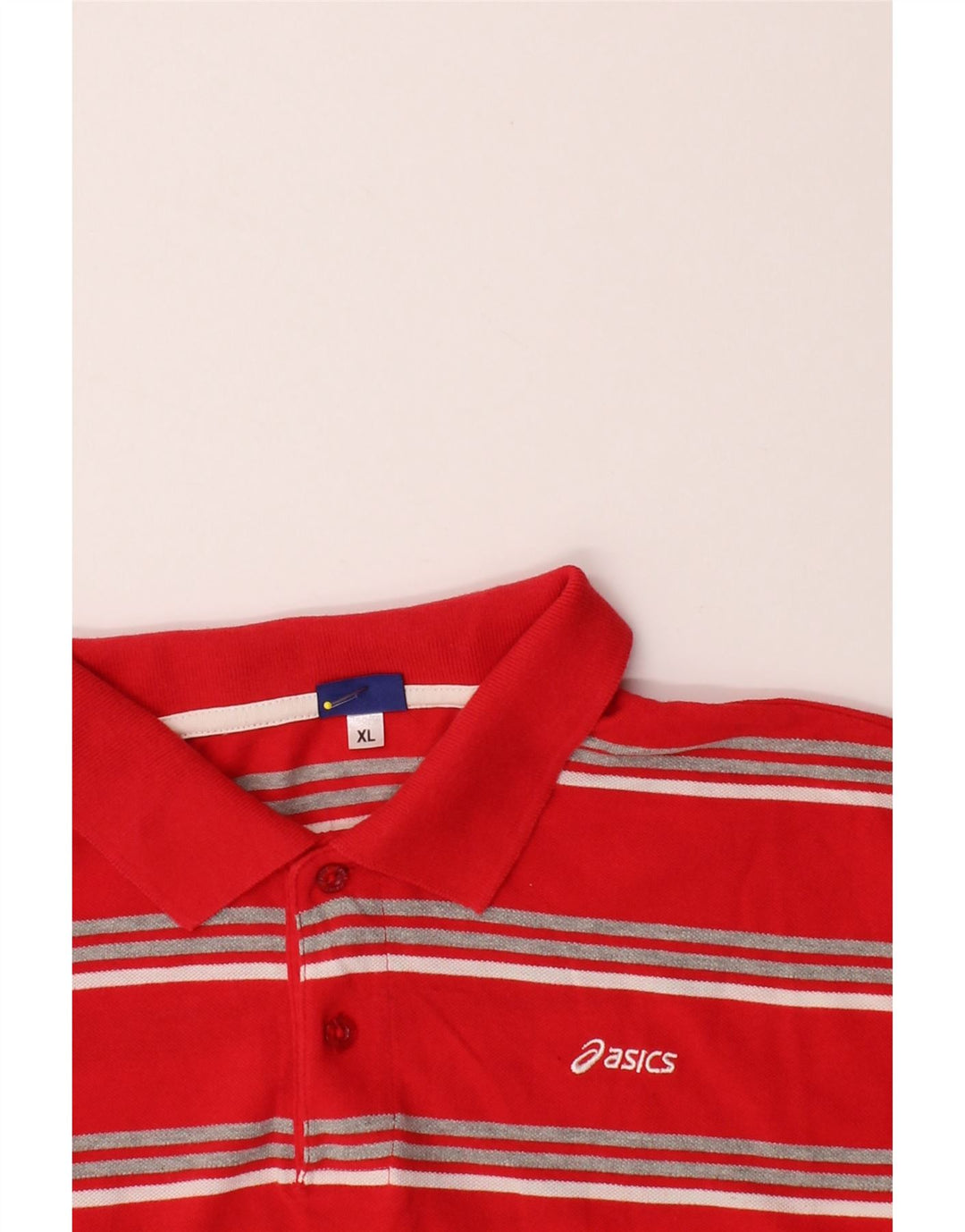 ASICS Mens Polo Shirt XL Red Striped Cotton Vintage Asics and Second-Hand Asics from Messina Hembry 