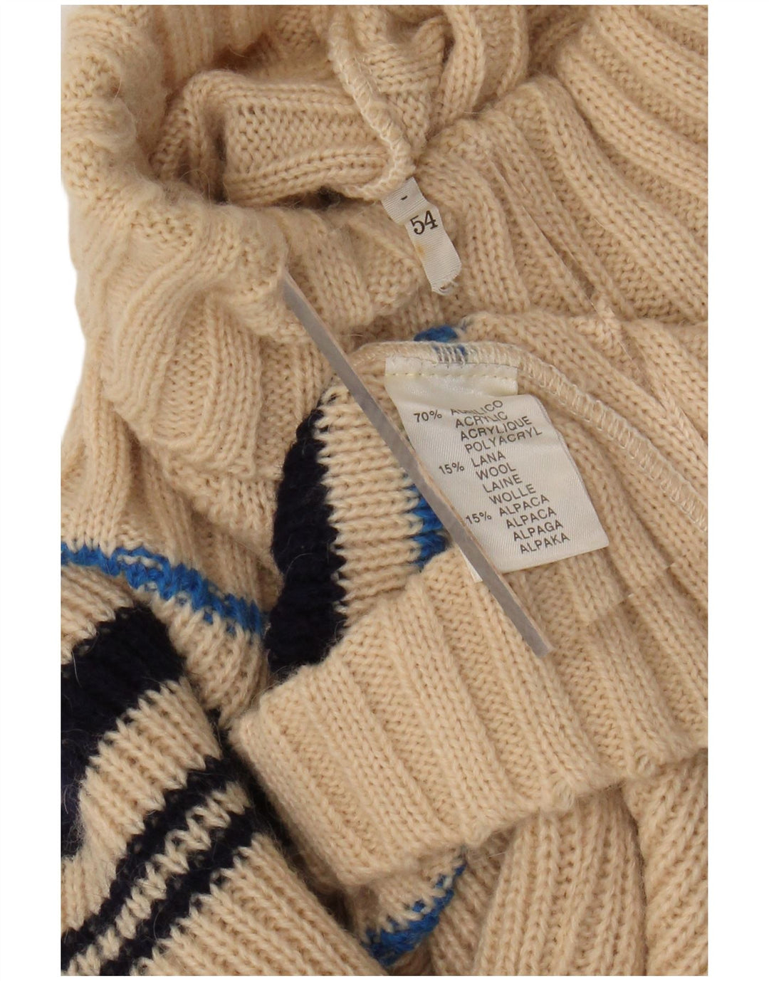 VINTAGE Γυναικείο πουλόβερ με ρολό λαιμόκοψη UK 12 Ακρυλικό μεσαίο μπεζ ριγέ