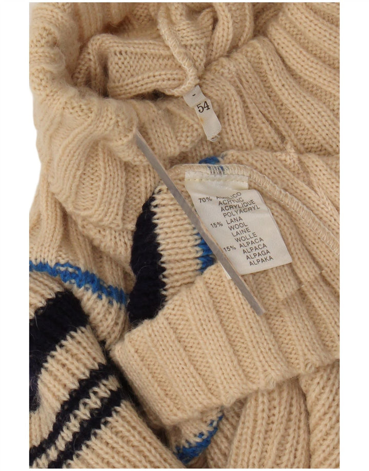 VINTAGE Γυναικείο πουλόβερ με ρολό λαιμόκοψη UK 12 Ακρυλικό μεσαίο μπεζ ριγέ