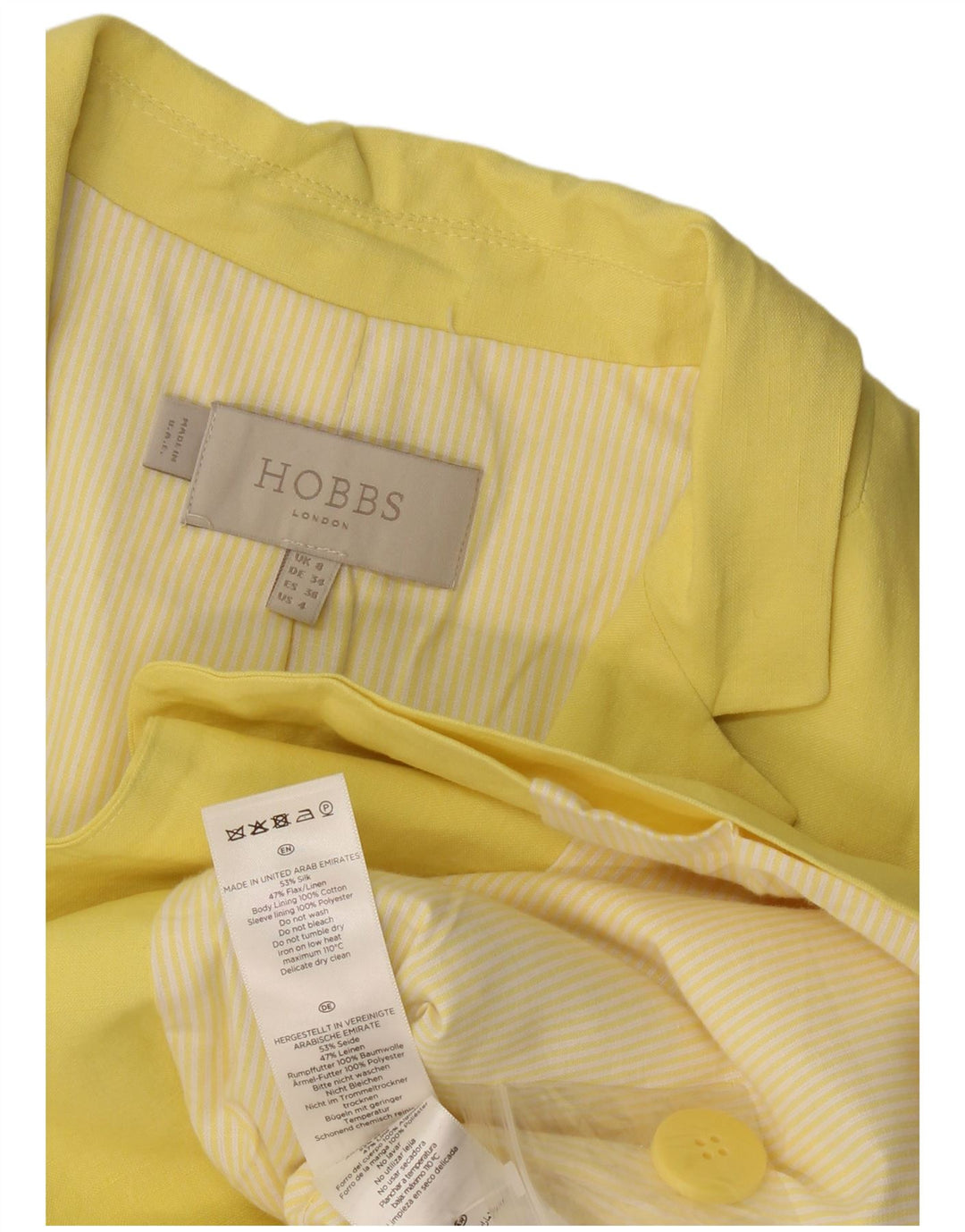 Hobbs Γυναικείο σακάκι σακάκι με 1 κουμπί UK 8 Small Yellow Silk