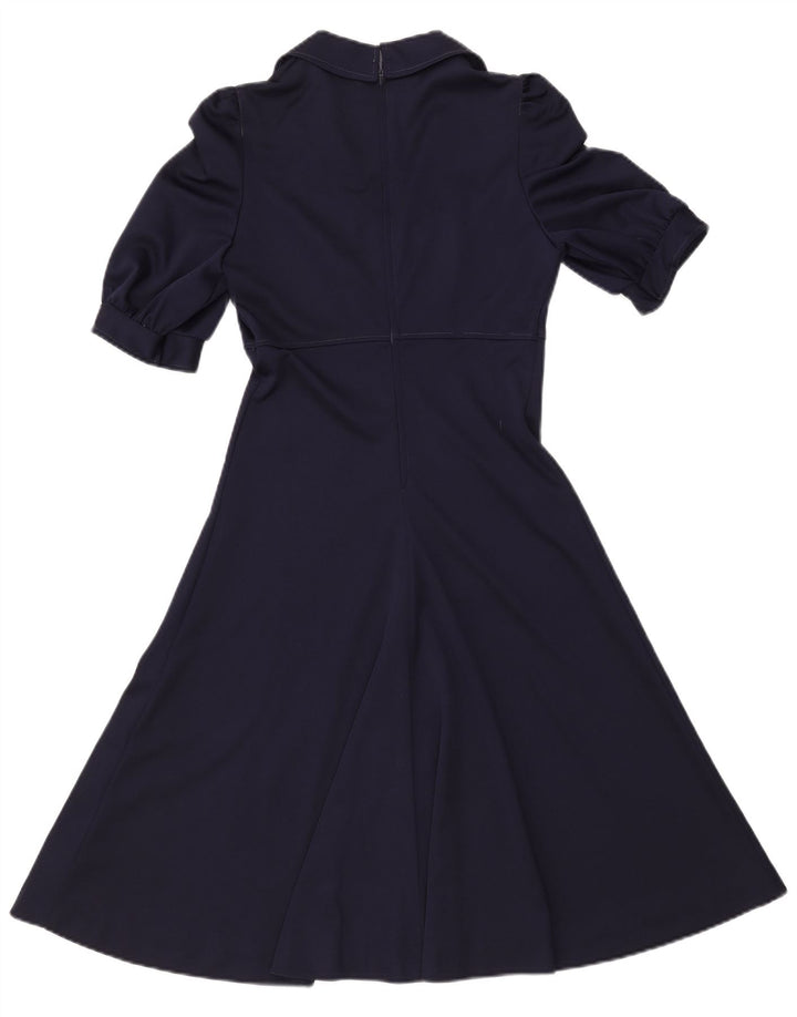VINTAGE Γυναικείο φόρεμα A-Line UK 8 Small Navy Blue Polyester
