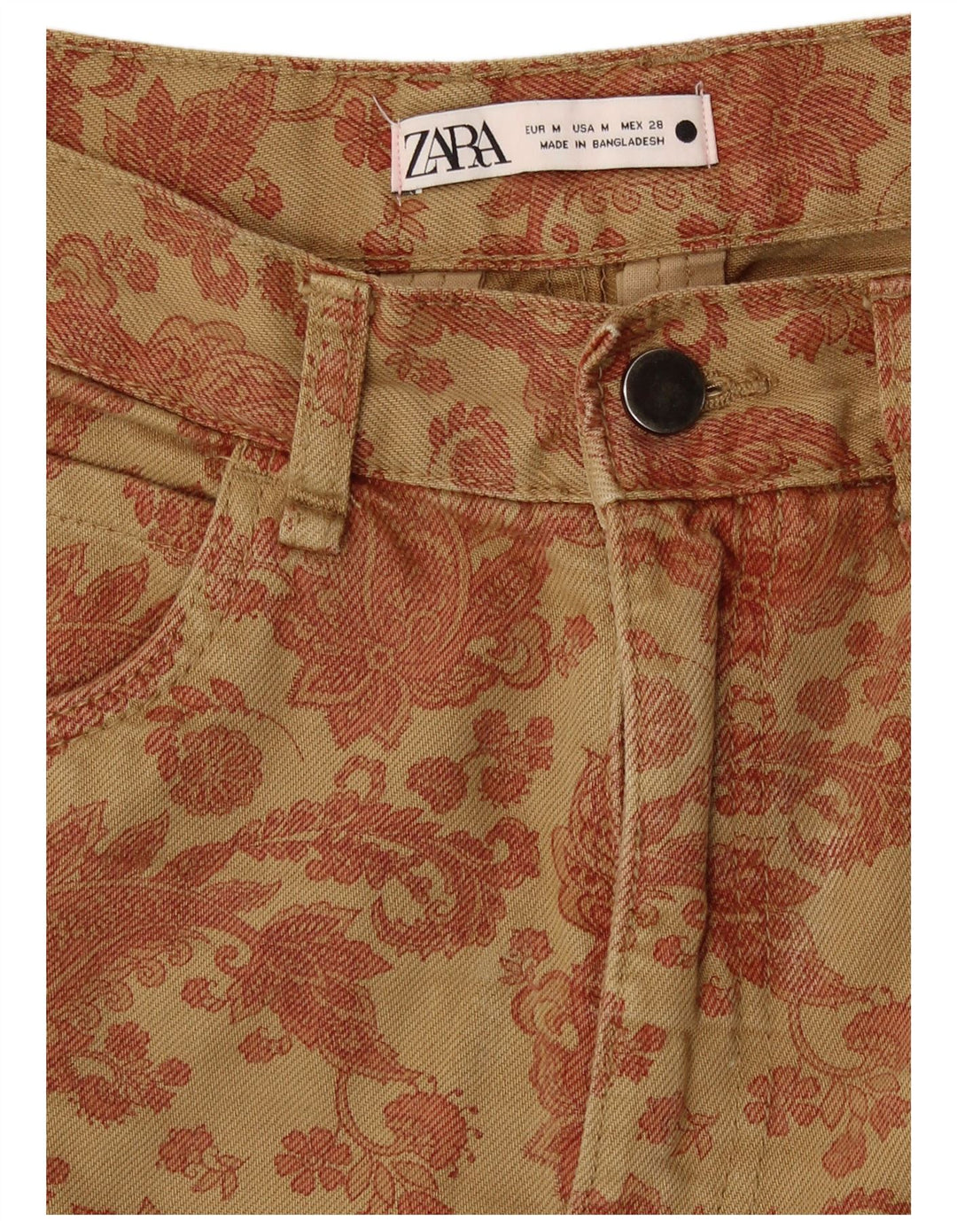 Zara Γυναικείο Loose Fit Casual Παντελόνι Μεσαίο W28 L30 Καφέ Paisley