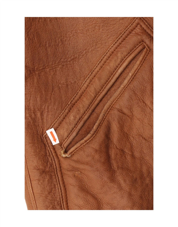 Vintage Ανδρικό Shearling Jacket UK 38 Medium Brown Δερμάτινο Classic