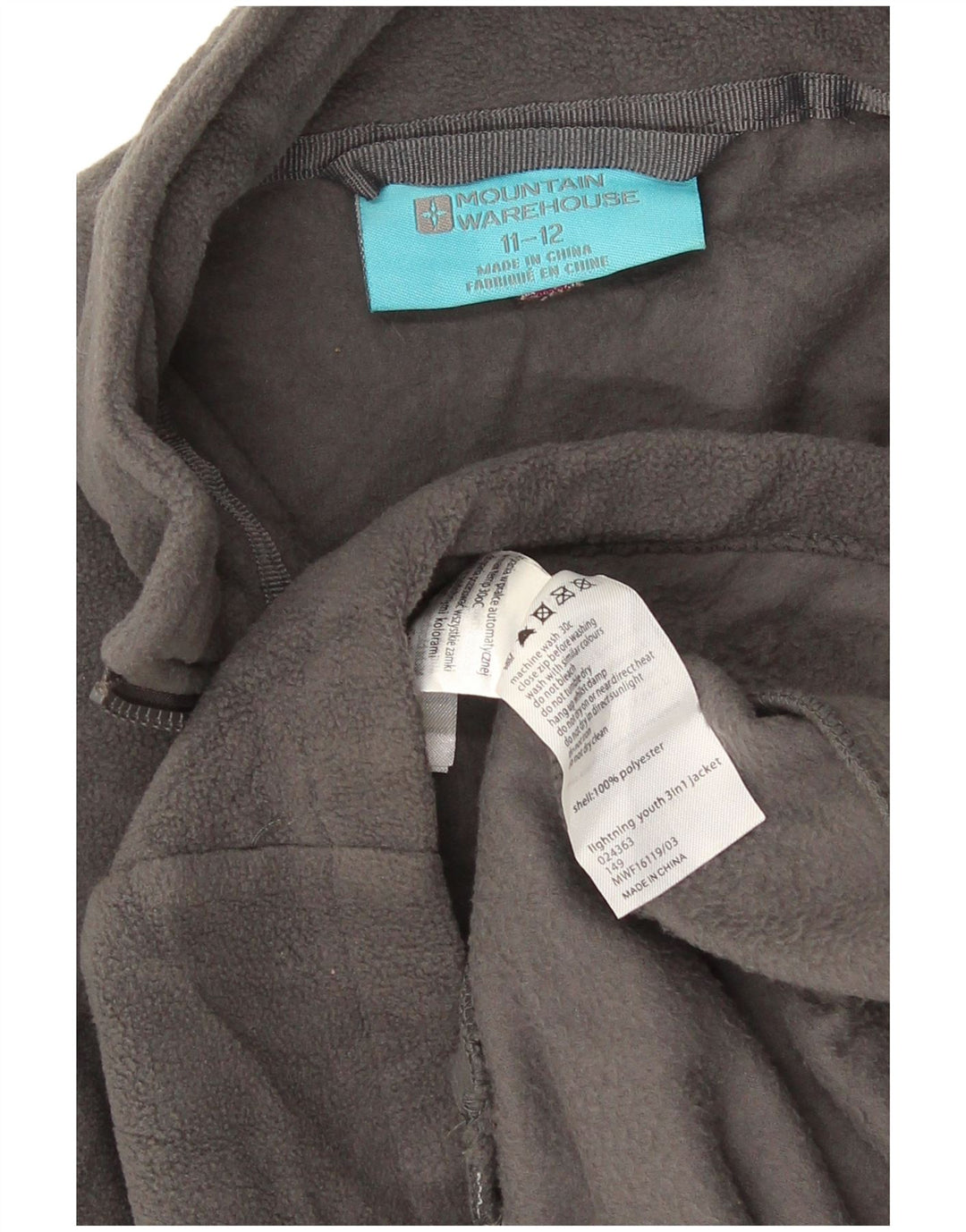 Mountain Warehouse Girls Liner Fleece Jacket 11-12 Years Grey Polyester