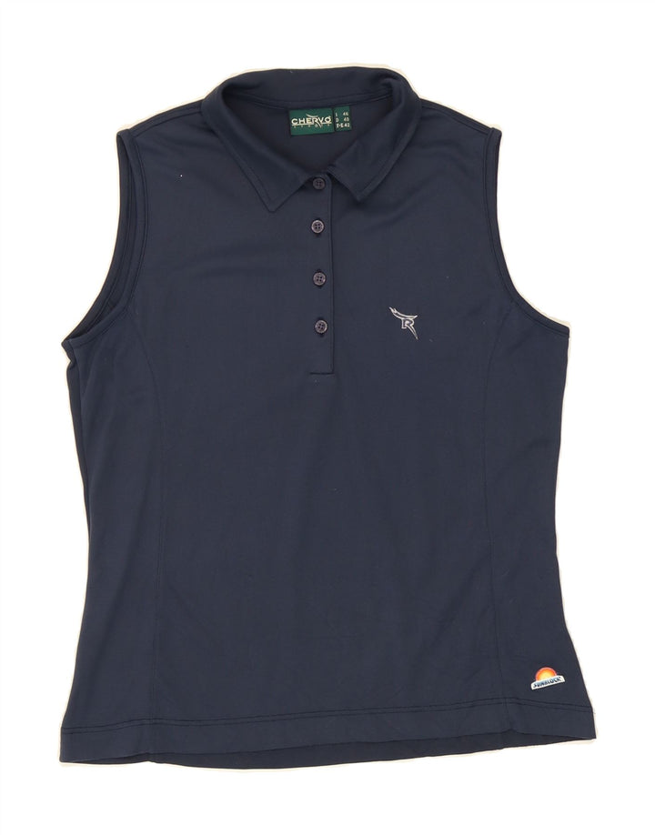 CHERVO Womens Sleeveless Polo shirt IT 46 Large Navy Blue Polyester Vintage Chervo and Second-Hand Chervo from Messina Hembry 
