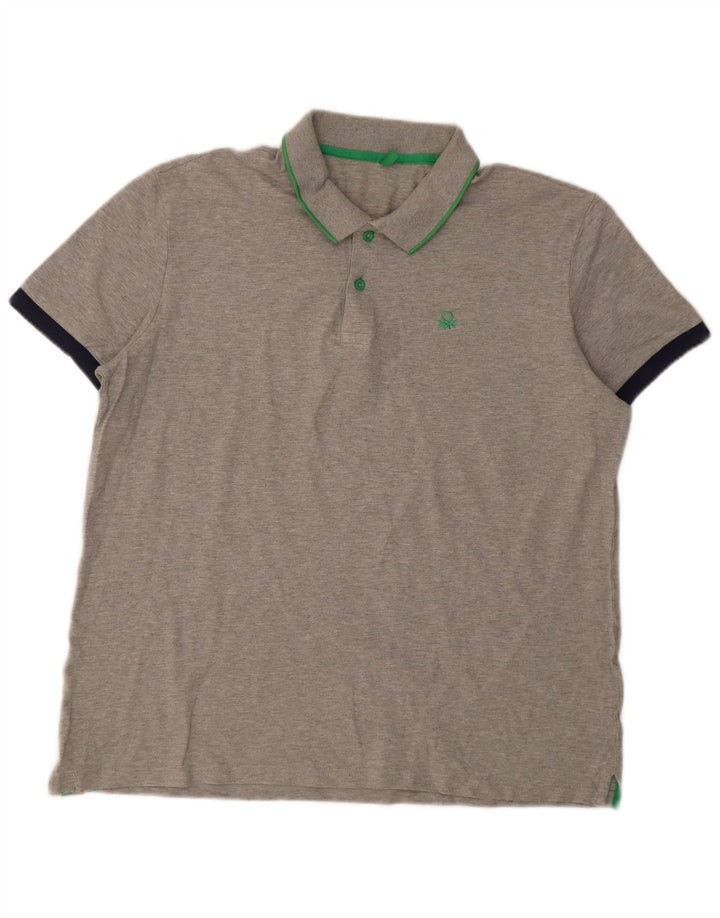 Ανδρικό μπλουζάκι πόλο Benetton 2XL γκρι βαμβακερό
