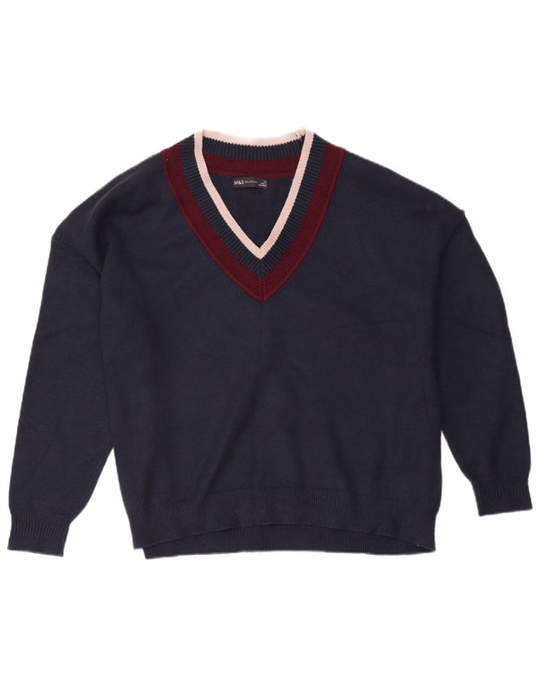 Marks & Spencer Γυναικείο πουλόβερ με λαιμόκοψη UK 18 XL Navy Blue Colorblock